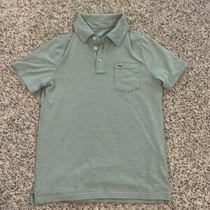 Boys Vineyard Vines polo green and white striped shirt. Size S